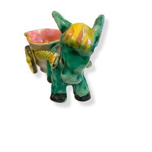 Vintage Italian Ceramic Donkey Figurine Floral Cart Hand-Painted  8"x 5"